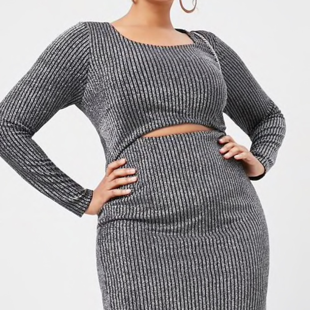 stripped metallic cut out dress